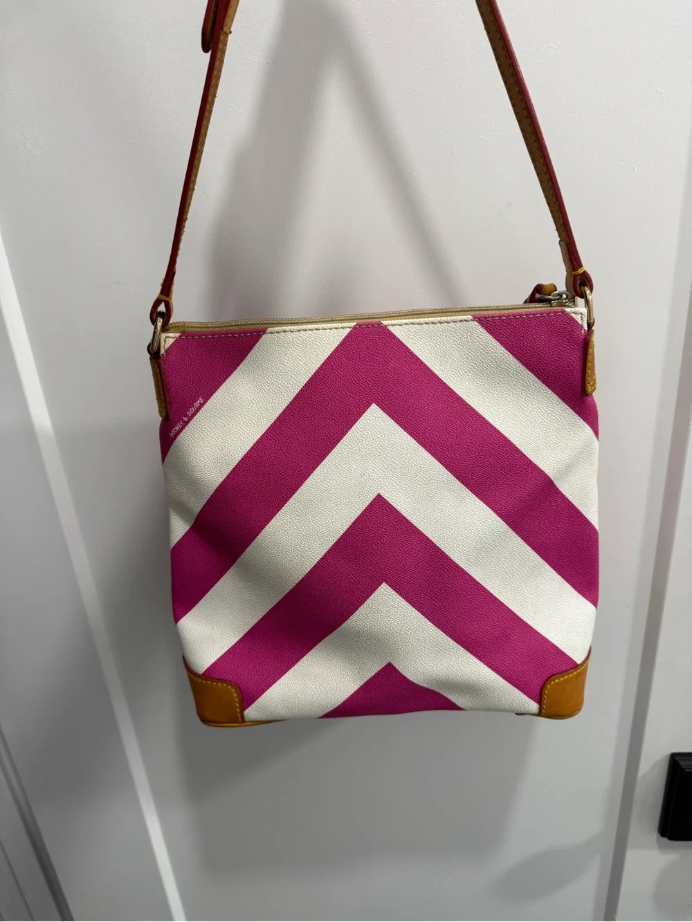 Dooney & Bourke Hot Pink and White Chevron Crossbody